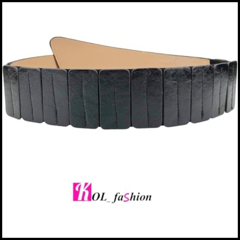 Vintage Wide Waist Belt Elastic Stretch Cinch With Interlock Buckle Retro - Picture 6 of 7